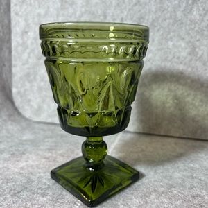 Set of 3 vintage MCM mismatched green goblets tumblers two square base
